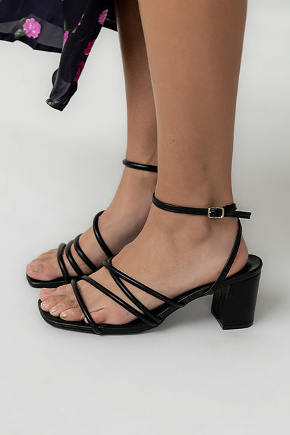 Carly Strappy Block Heel in Black - FINAL SALE