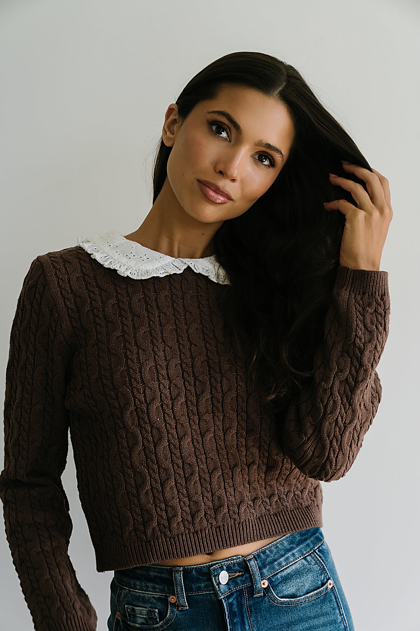 Hayley Collared Sweater in Brown - FINAL SALE