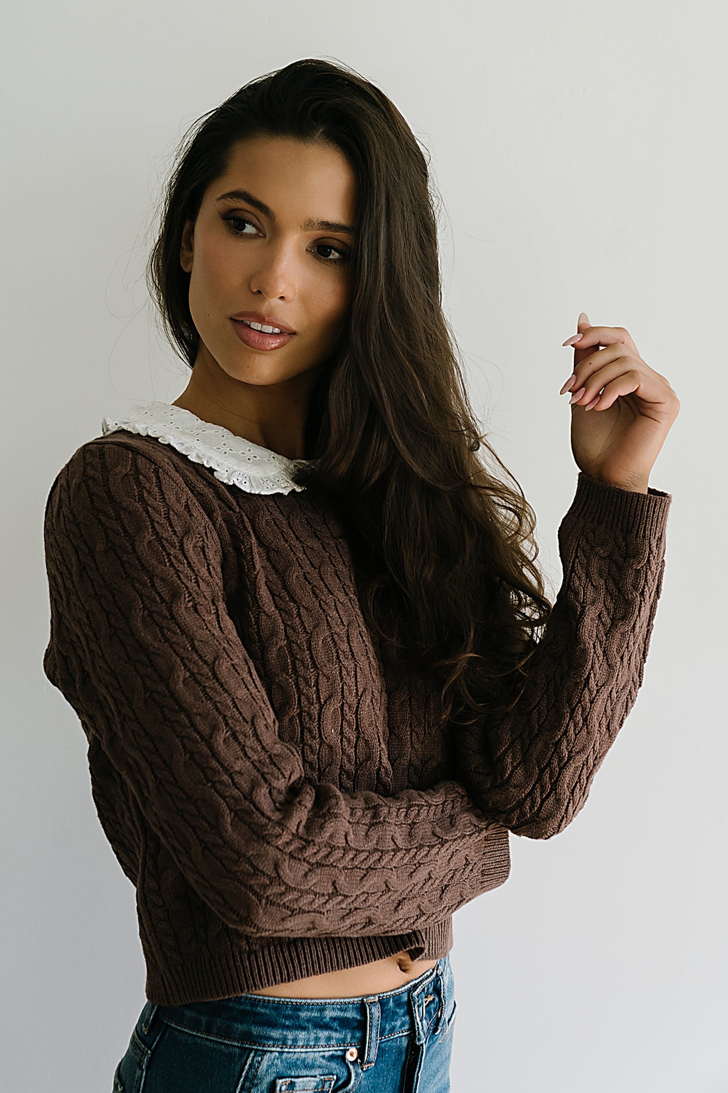 Hayley Collared Sweater in Brown - FINAL SALE