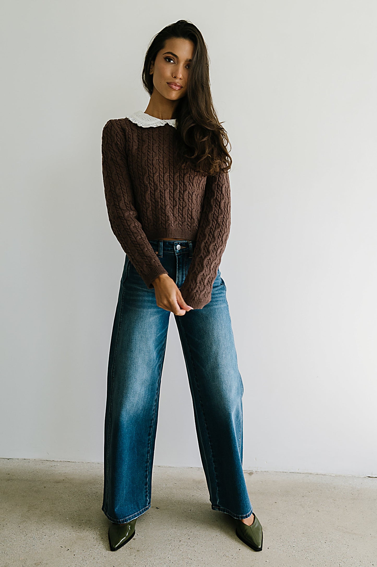 Hayley Collared Sweater in Brown - FINAL SALE