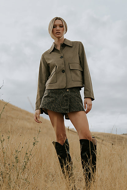 Aden Suede Jacket in Olive - FINAL SALE