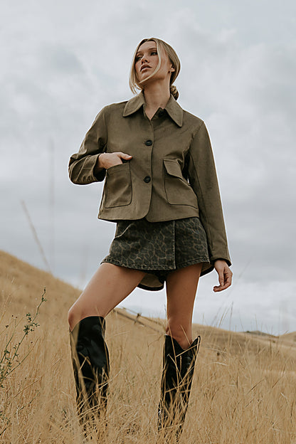 Aden Suede Jacket in Olive - FINAL SALE