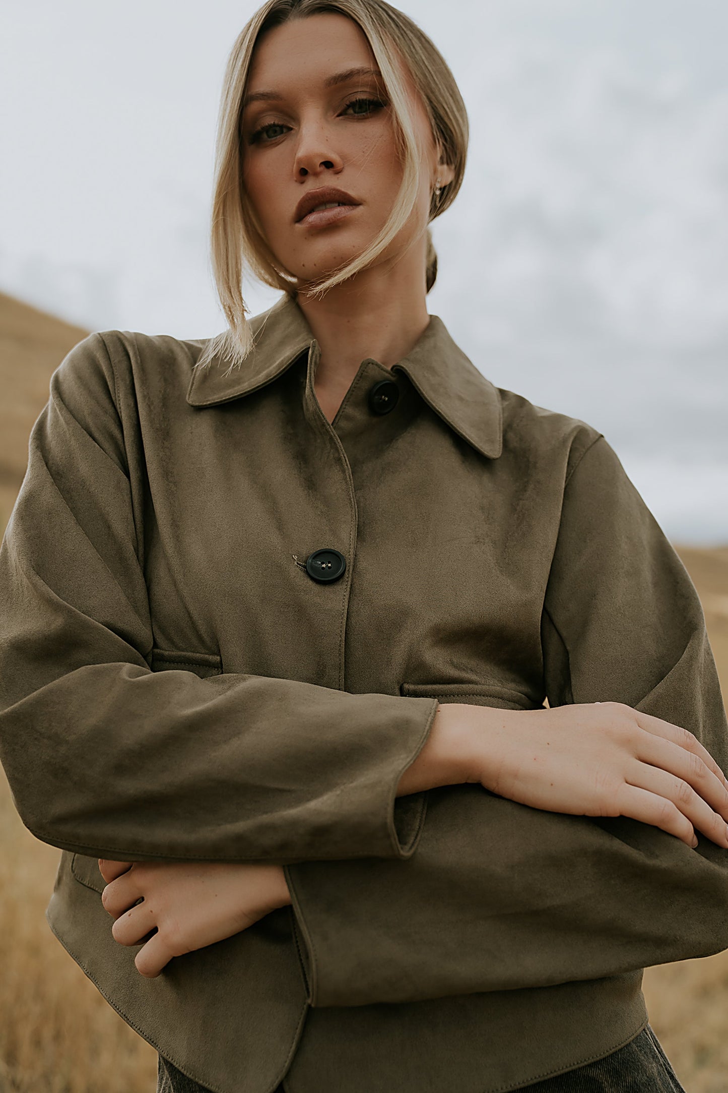 Aden Suede Jacket in Olive - FINAL SALE