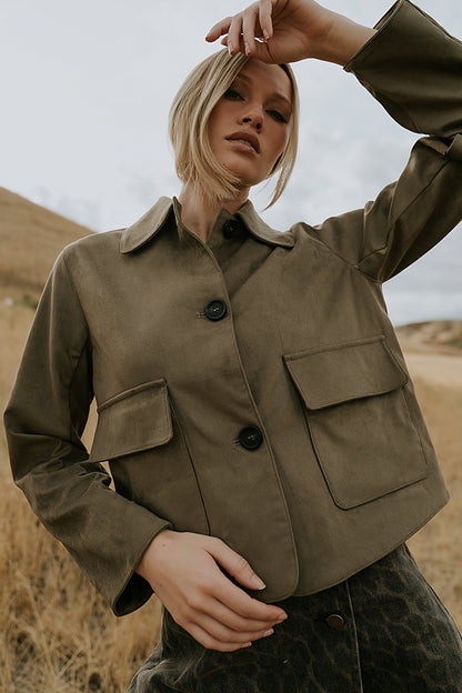 Aden Suede Jacket in Olive - FINAL SALE