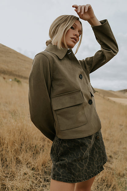 Aden Suede Jacket in Olive - FINAL SALE