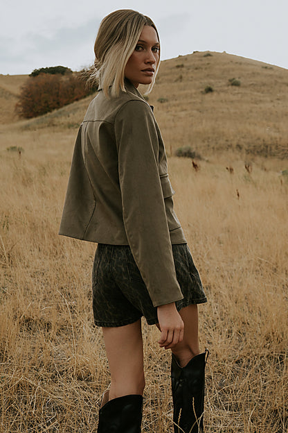 Aden Suede Jacket in Olive - FINAL SALE