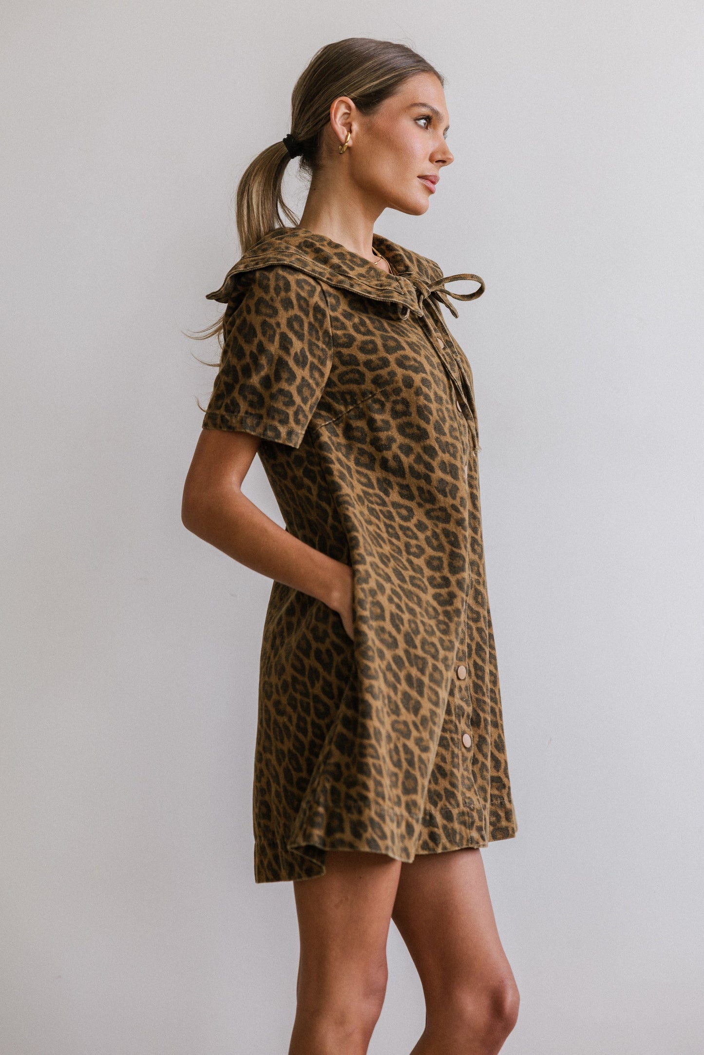 Camryn Collared Baby Doll Dress in Leopard - FINAL SALE
