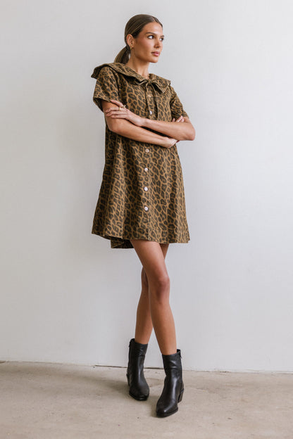Camryn Collared Baby Doll Dress in Leopard - FINAL SALE
