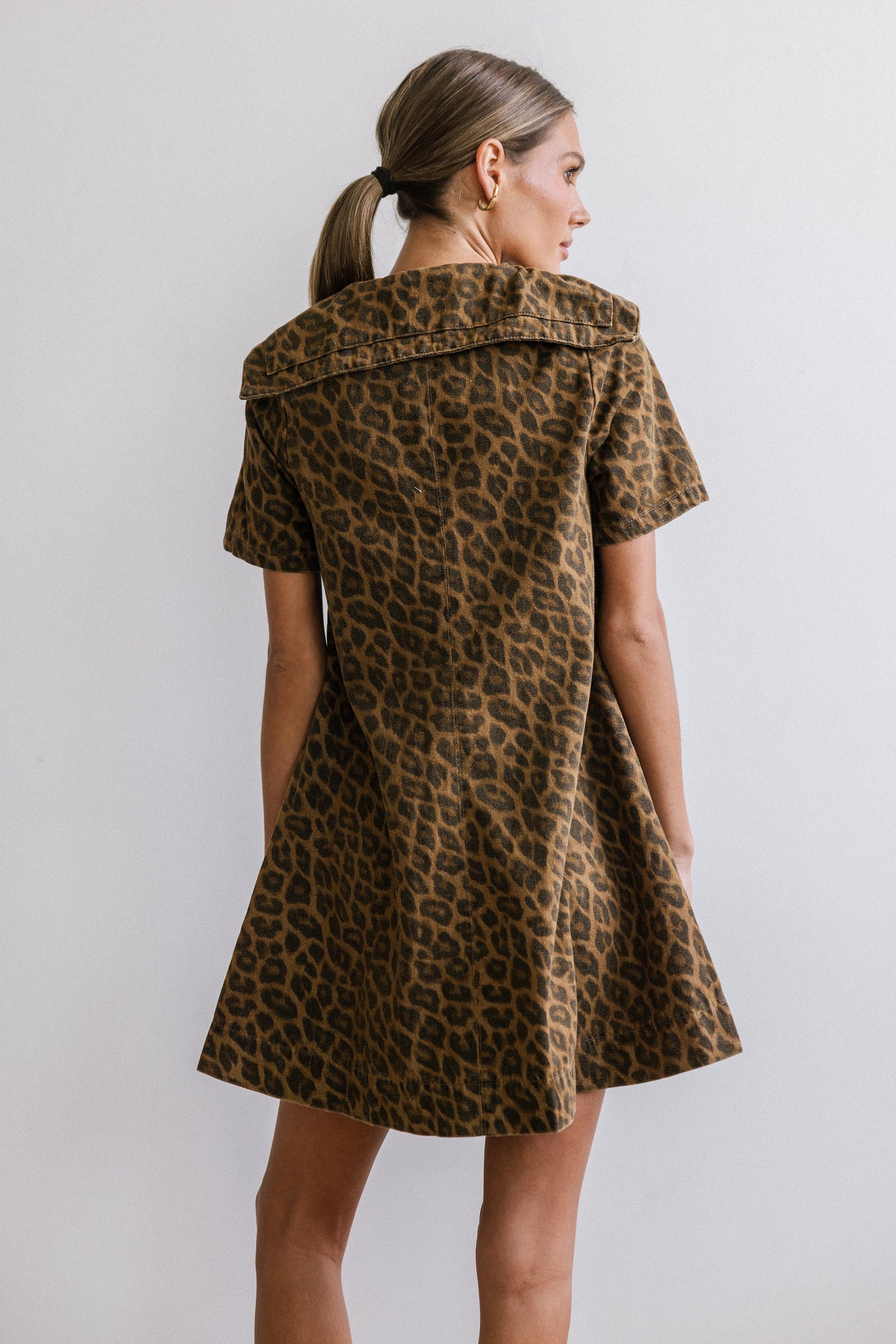 Camryn Collared Baby Doll Dress in Leopard - FINAL SALE