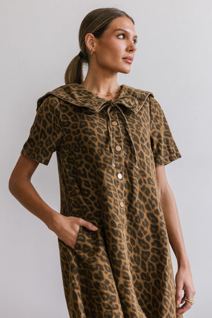 Camryn Collared Baby Doll Dress in Leopard - FINAL SALE