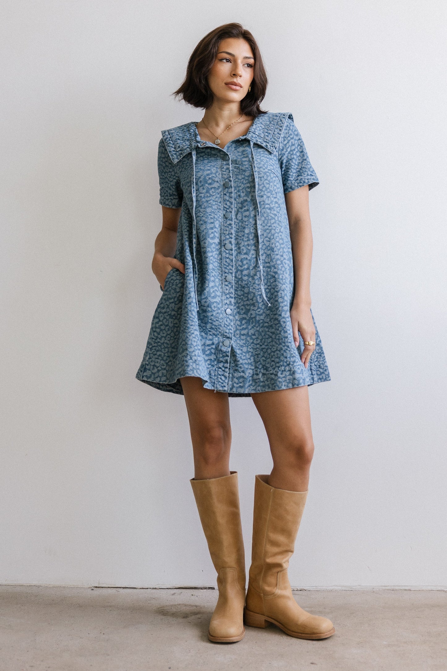 Camryn Collared Baby Doll Dress in Medium Wash - FINAL SALE