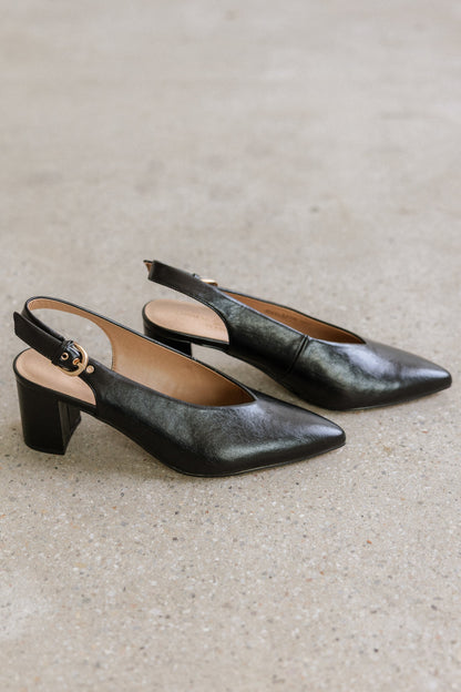 Candice Slingback Heels in Black - FINAL SALE