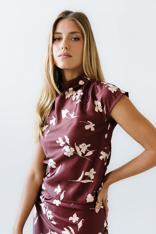 Carsyn Floral Top in Red-Brown - FINAL SALE