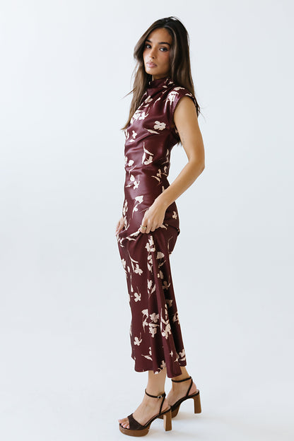 Carson Floral Maxi Dress in Red-Brown - FINAL SALE