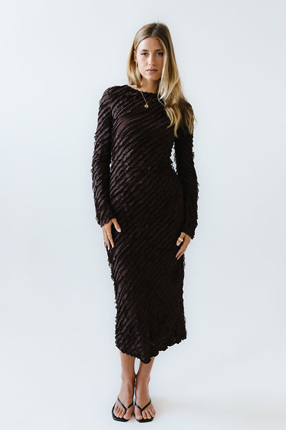 Bell Ruffle Maxi Dress in Brown - FINAL SALE