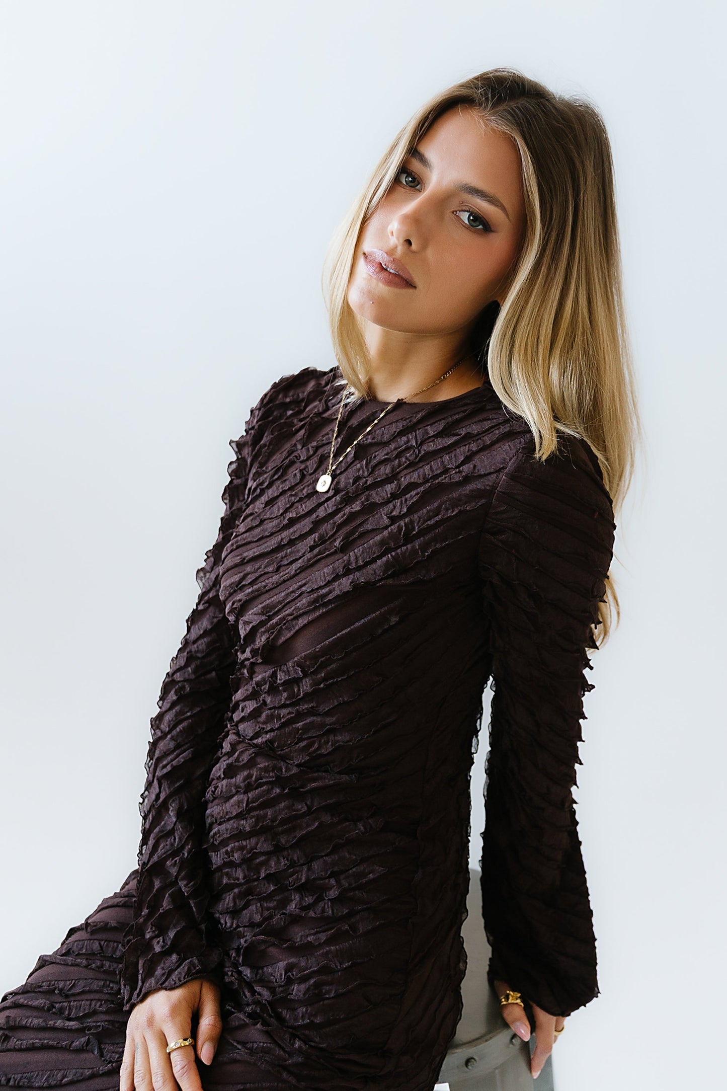 Bell Ruffle Maxi Dress in Brown - FINAL SALE
