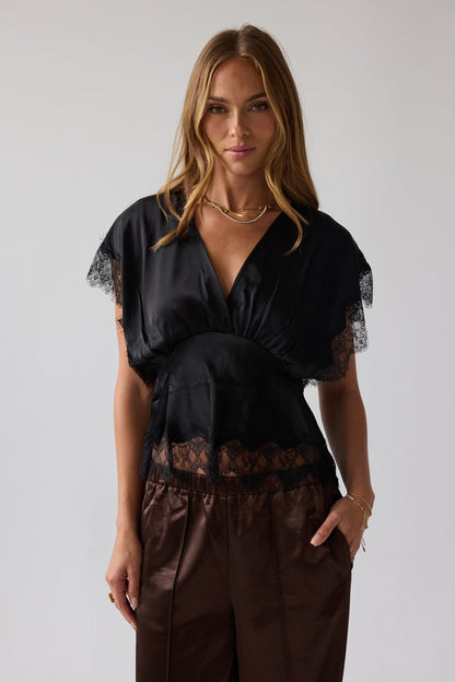 Chelsea Satin Blouse in Black - FINAL SALE