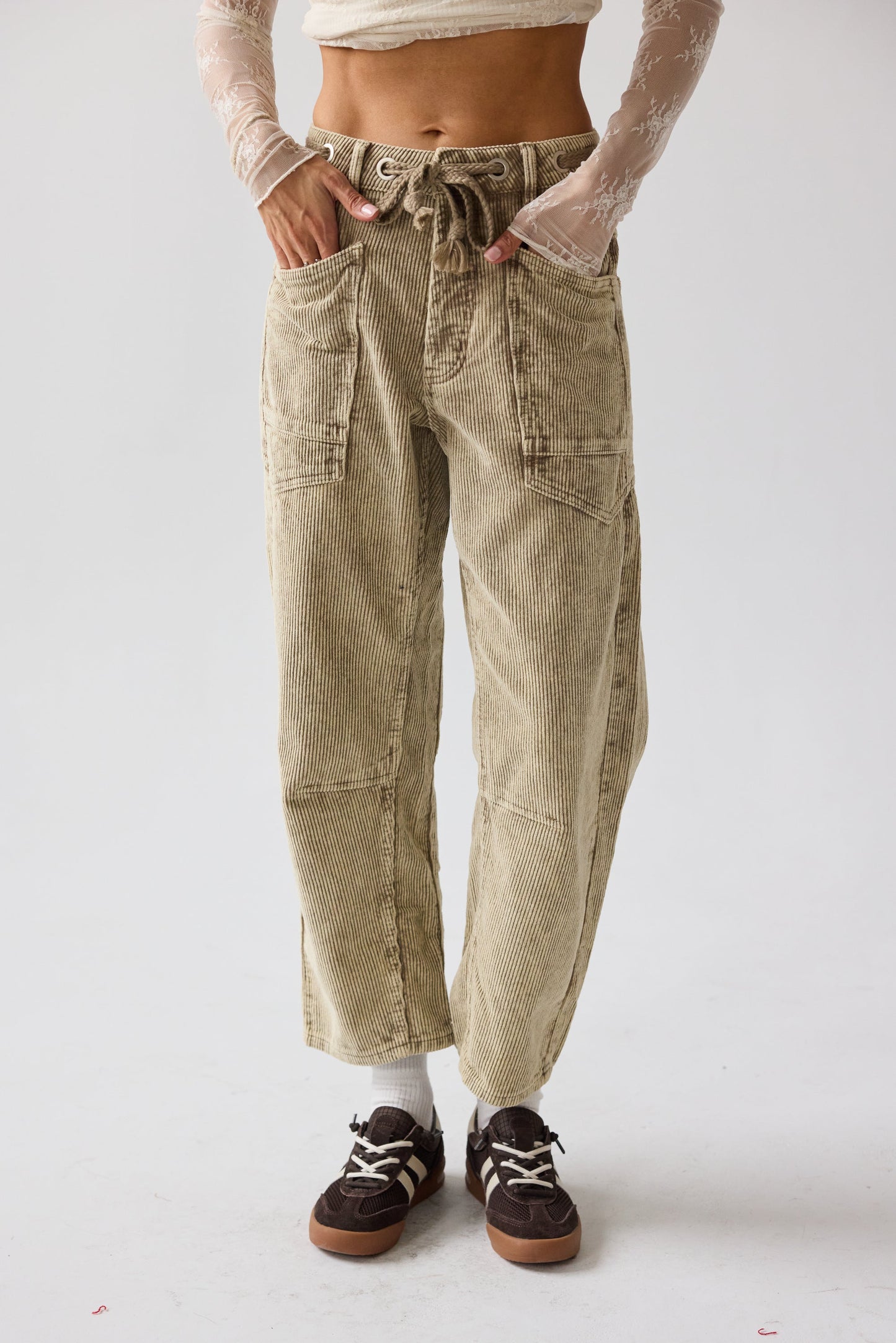 Dana Corduroy Barrel Pants in Olive - FINAL SALE