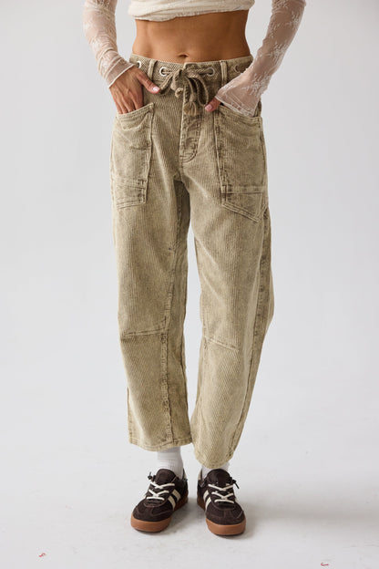 Dana Corduroy Barrel Pants in Olive - FINAL SALE