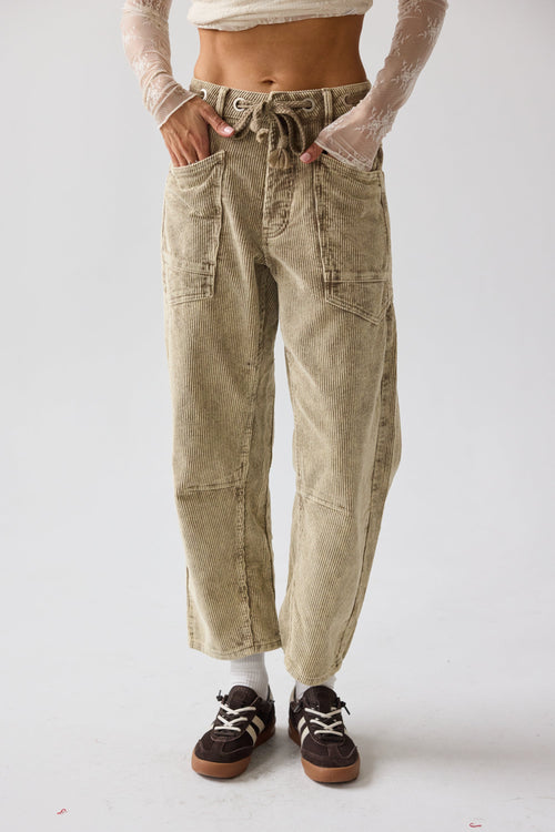 Dana Corduroy Barrel Pants in Olive - FINAL SALE