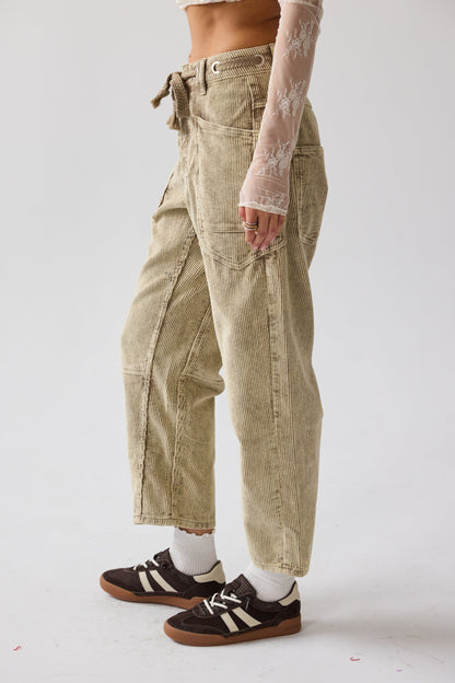 Dana Corduroy Barrel Pants in Olive - FINAL SALE