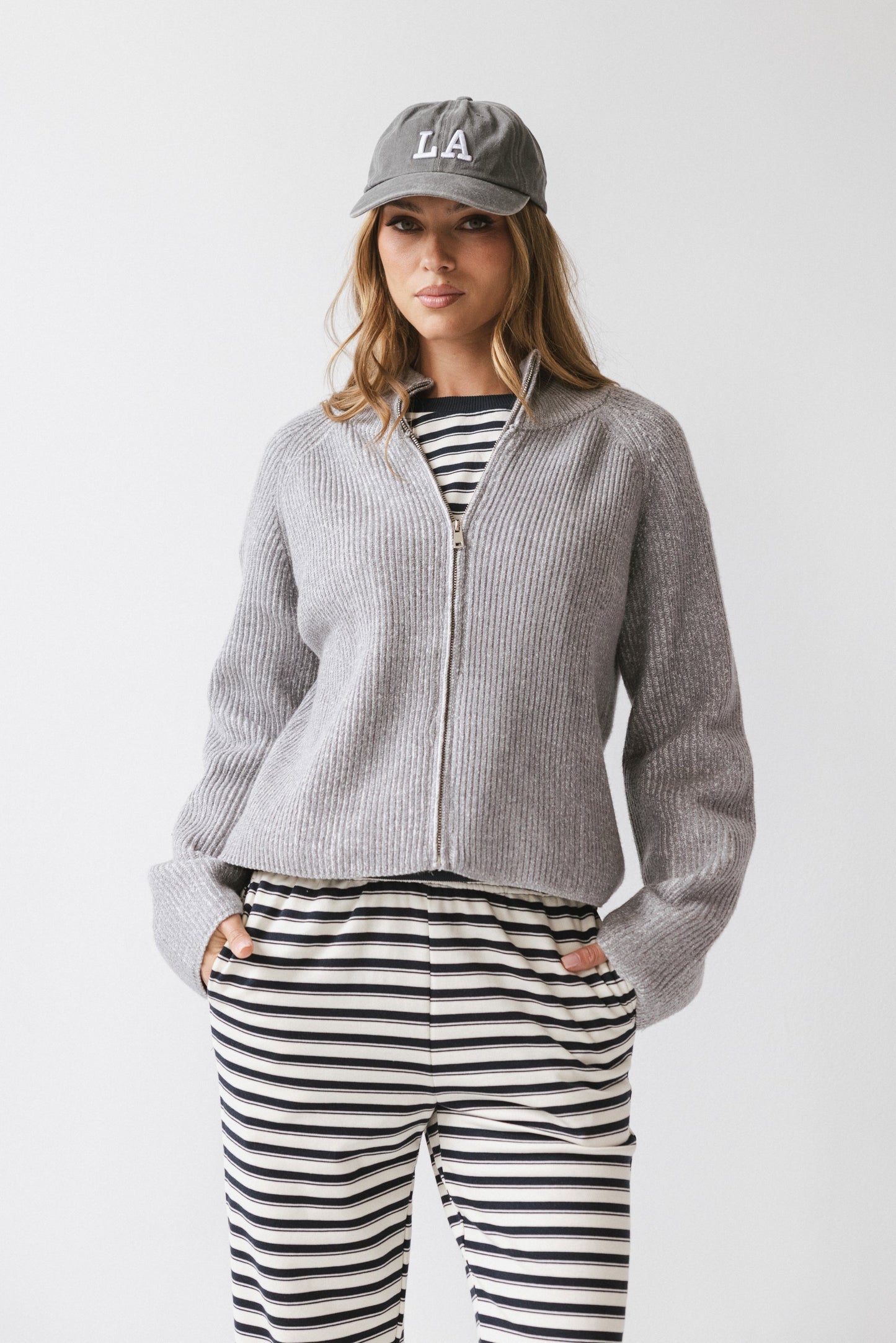 Abbie Ribbed Jacket in Grey - FINAL SALE