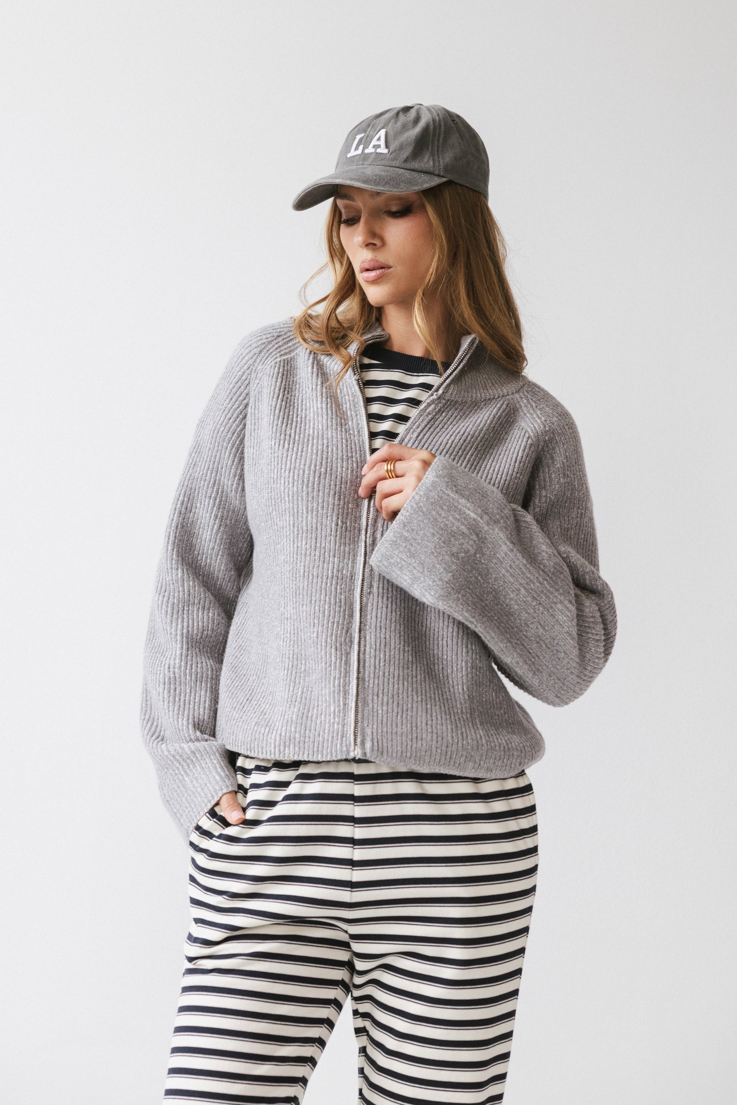 Abbie Ribbed Jacket in Grey - FINAL SALE