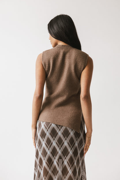 Bella Asymmetrical Knit Top in Taupe