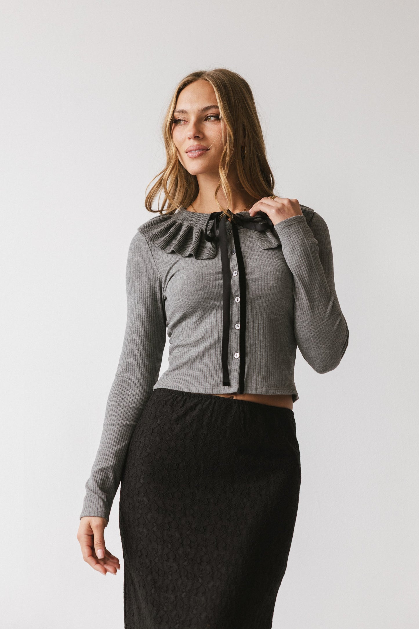 Gen Collared Top in Grey - FINAL SALE