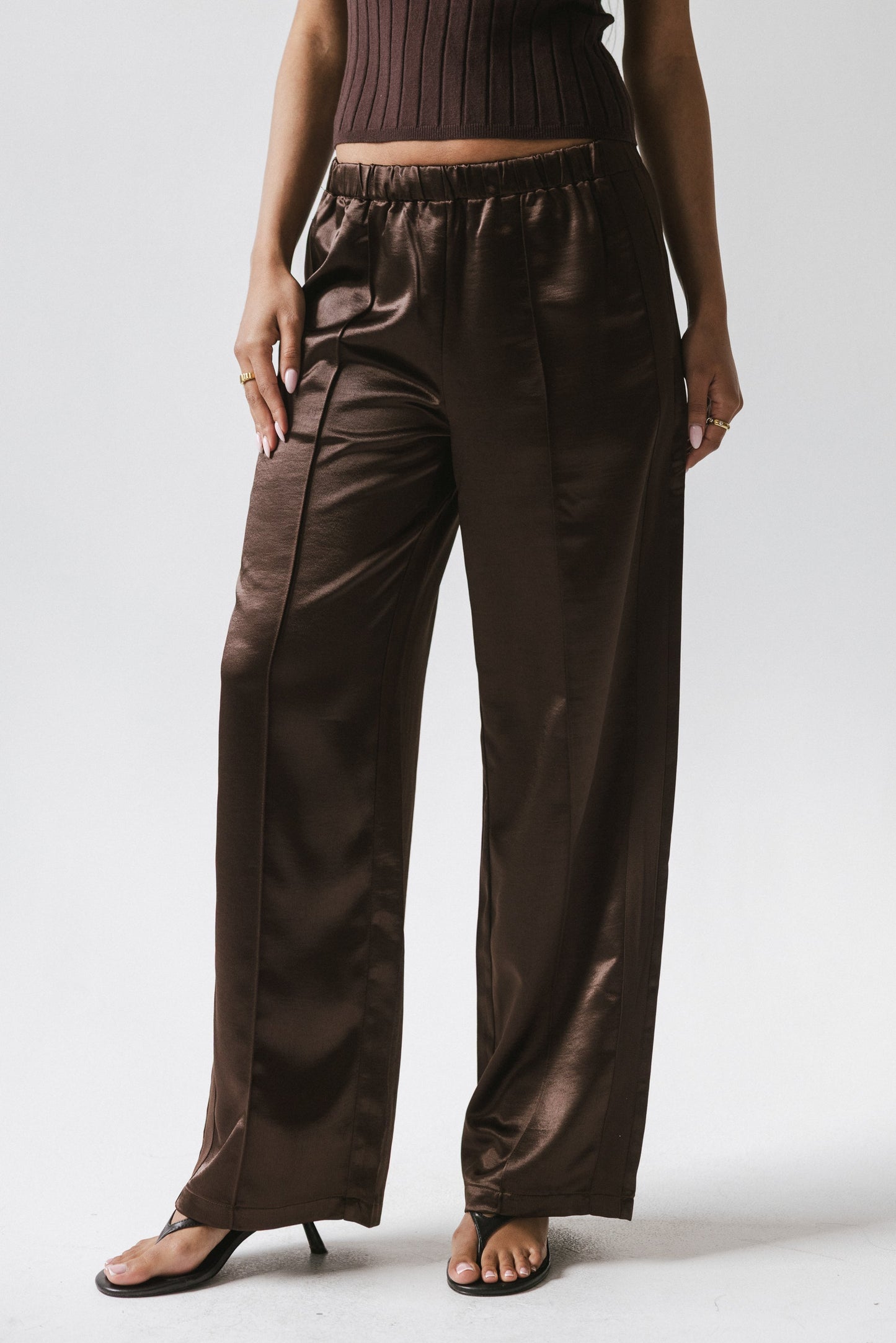 Gemma Satin Wide Leg Pants in Brown - FINAL SALE