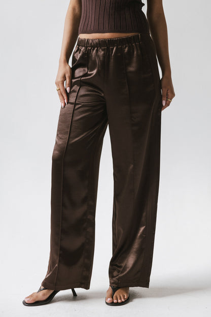 Gemma Satin Wide Leg Pants in Brown - FINAL SALE