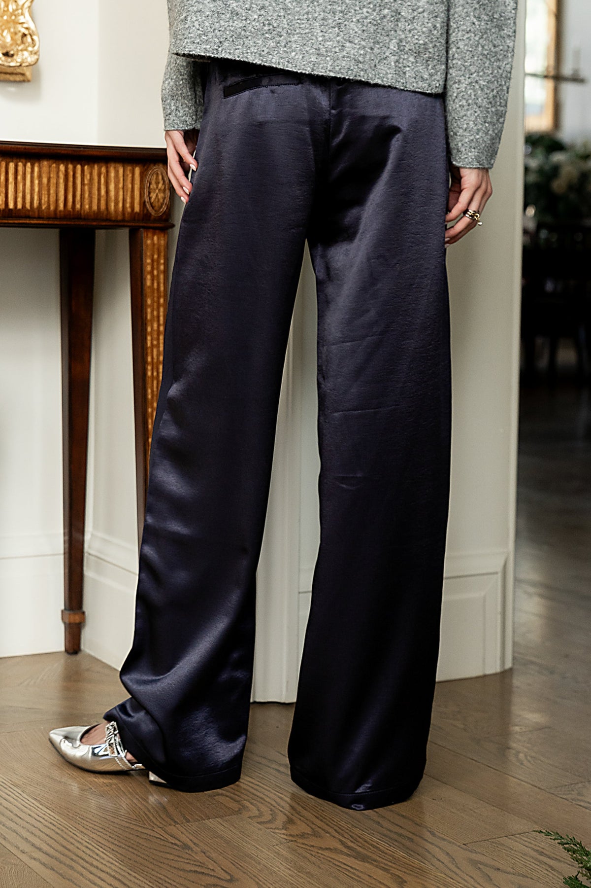 Gemma Satin Wide Leg Pants in Navy - FINAL SALE