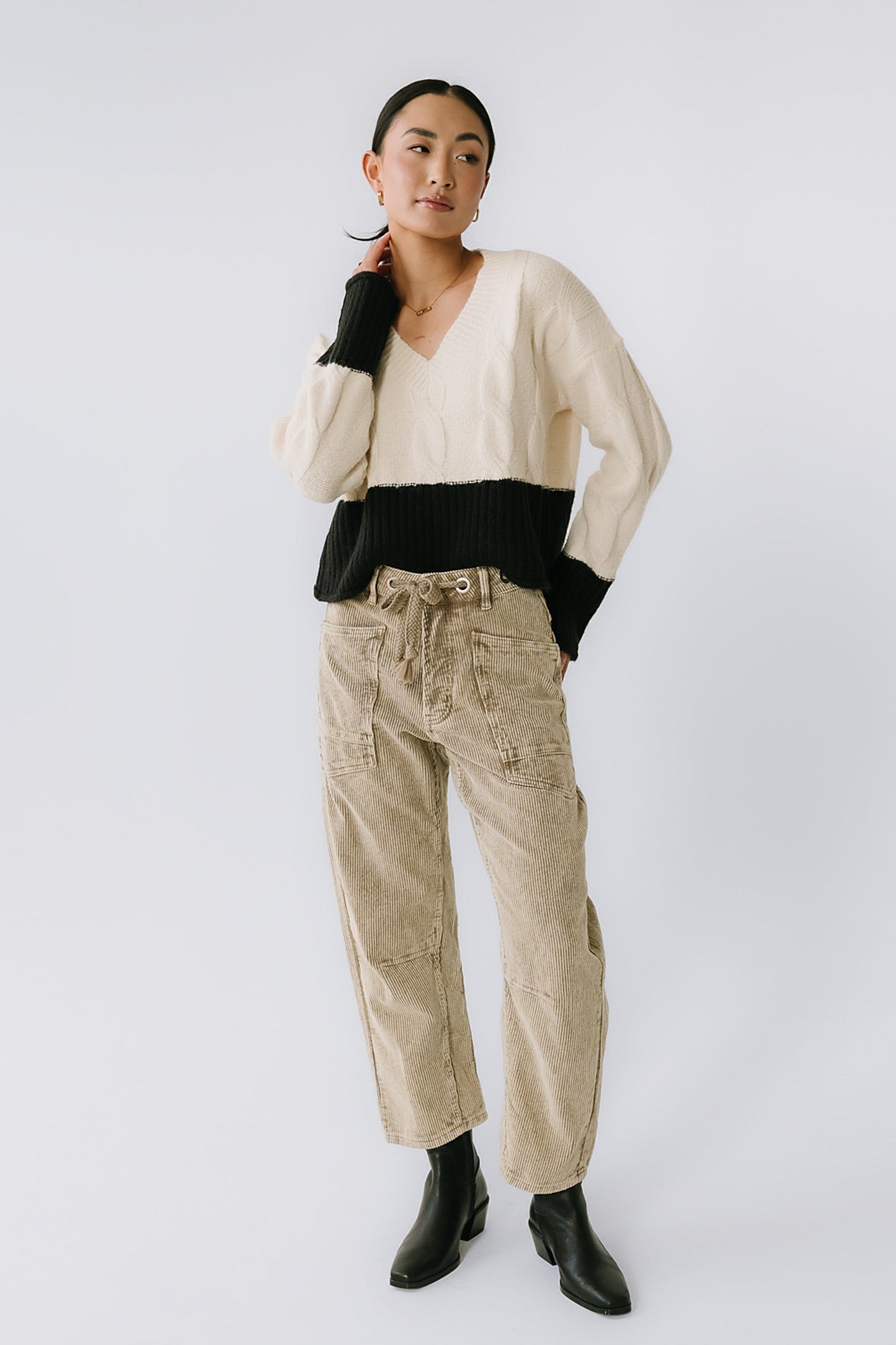 Dana Corduroy Barrel Pants in Olive - FINAL SALE