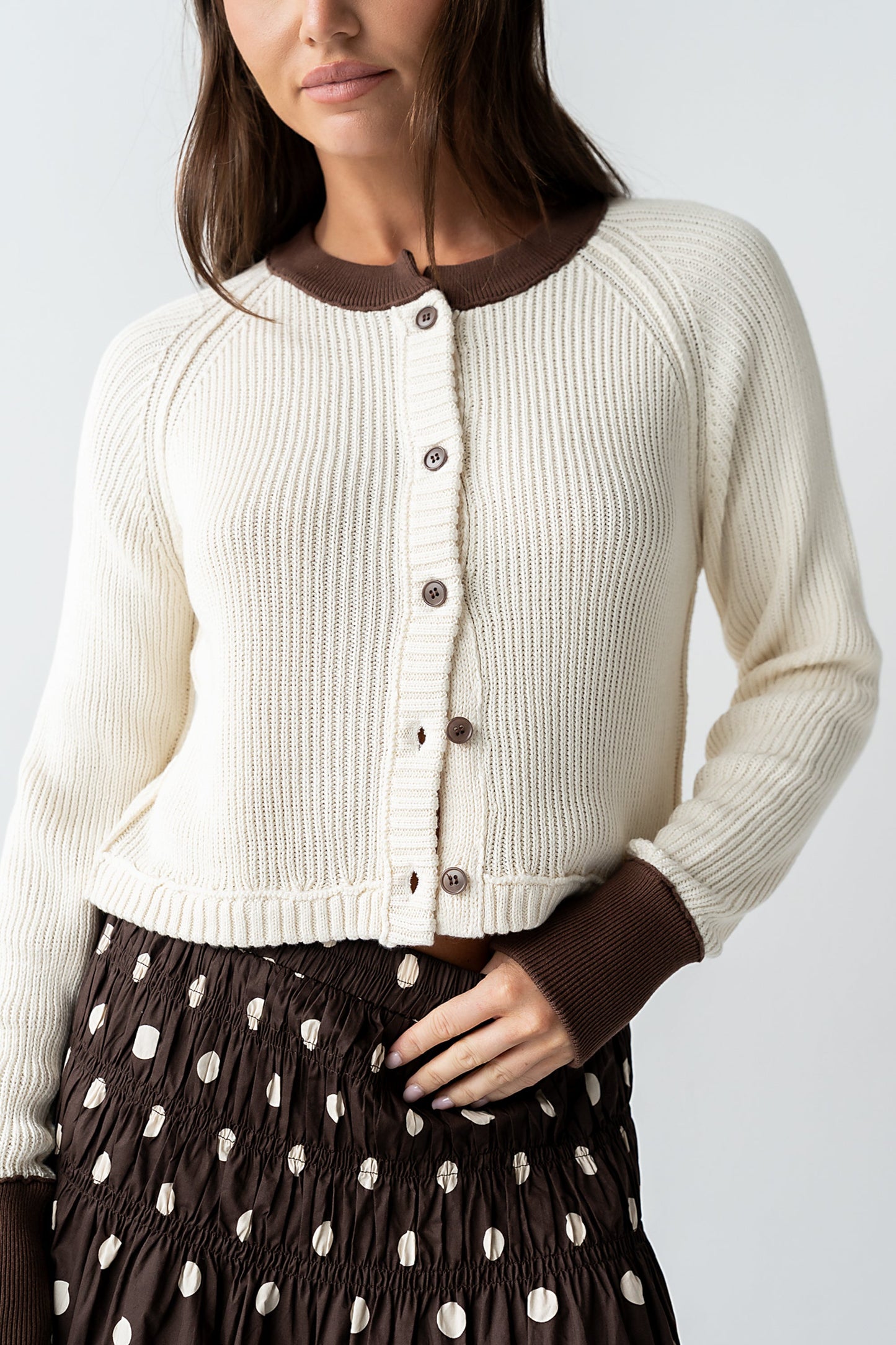 Ella Contrast Cardigan in Cream - FINAL SALE