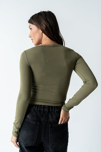 Audrey Ribbed Top in Olive
