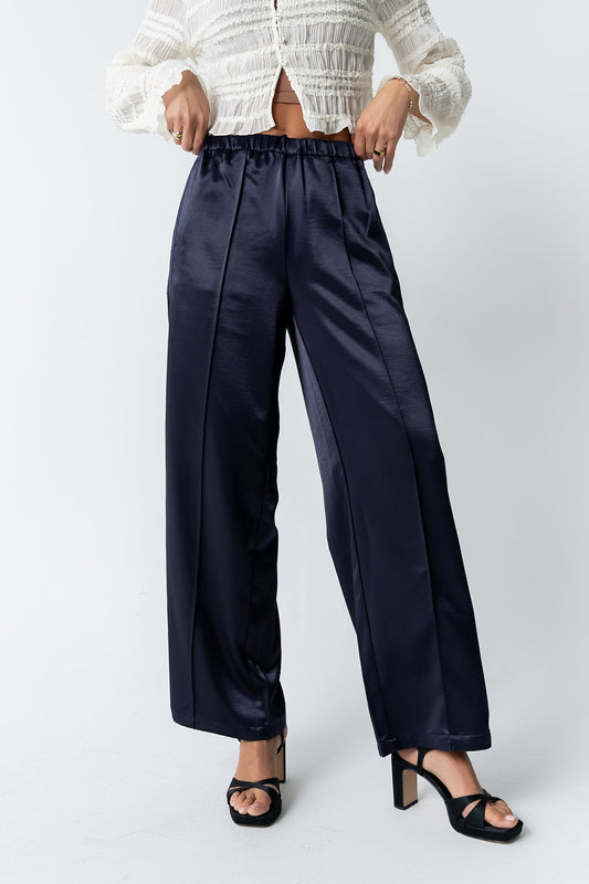 Gemma Satin Wide Leg Pants in Navy - FINAL SALE