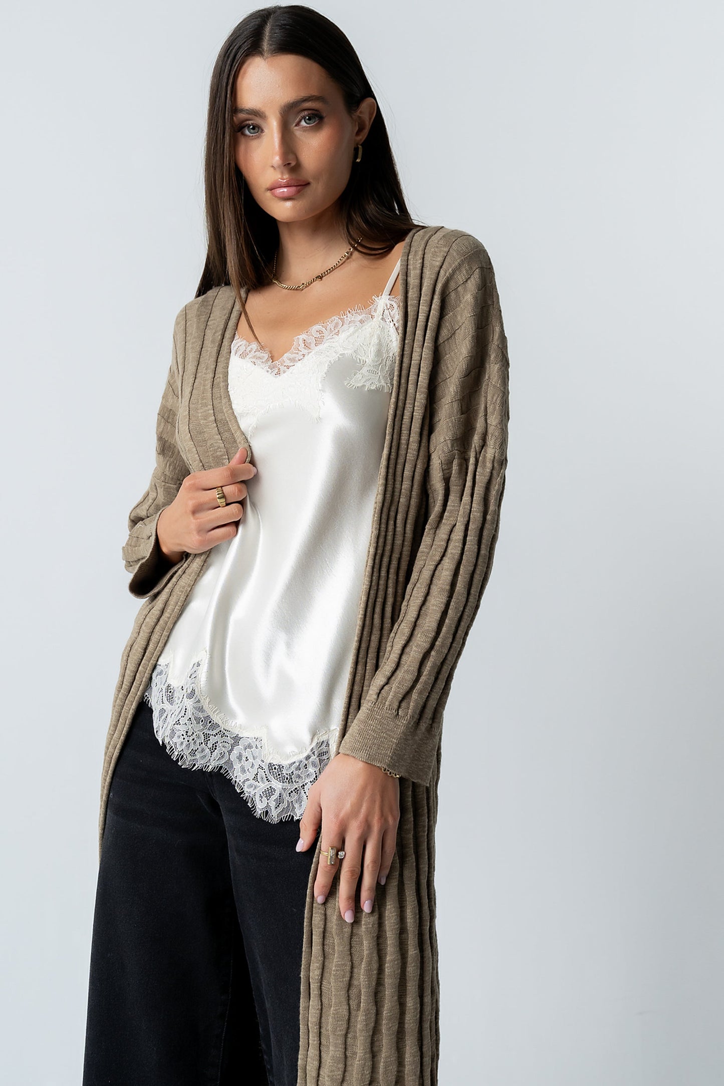 Eve Ribbed Duster in Taupe - FINAL SALE
