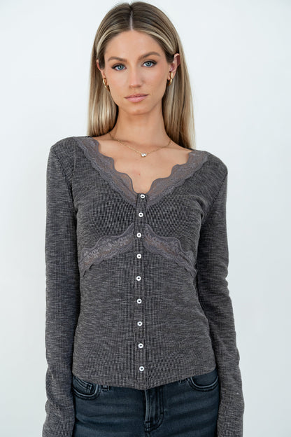 Bennet Lace Trim Top in Black - FINAL SALE