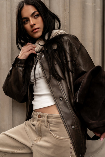 Brecken Vegan Leather Jacket in Brown - FINAL SALE