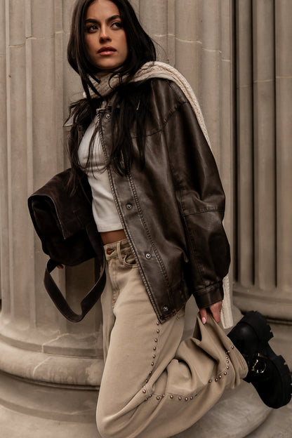 Brecken Vegan Leather Jacket in Brown - FINAL SALE