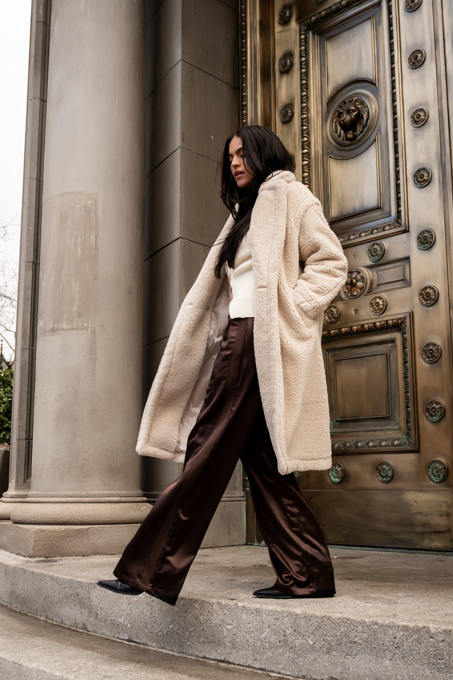 Gemma Satin Wide Leg Pants in Brown - FINAL SALE