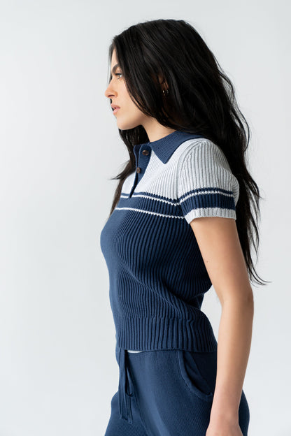 Brea Collared Sweater in Blue - FINAL SALE