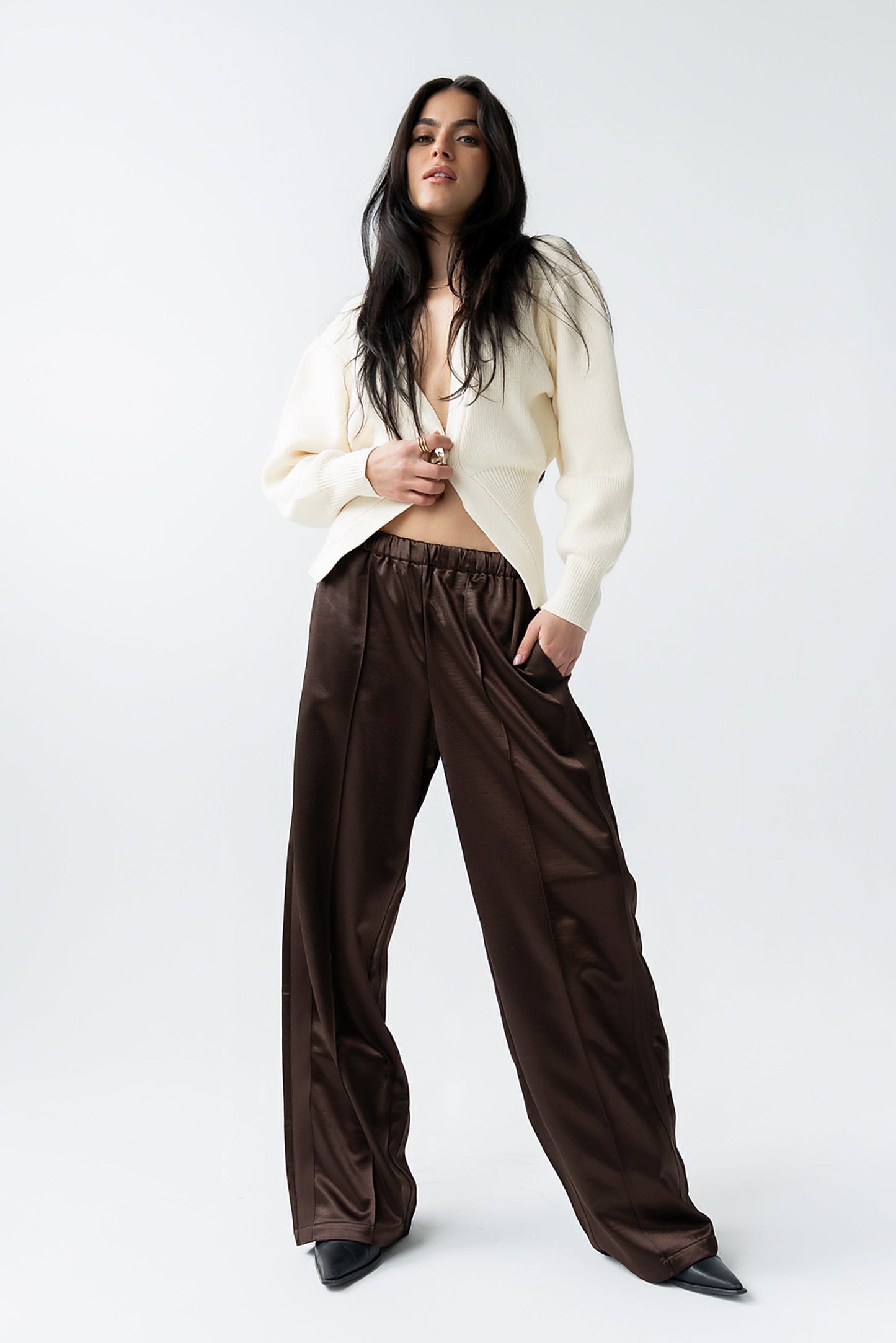 Gemma Satin Wide Leg Pants in Brown - FINAL SALE