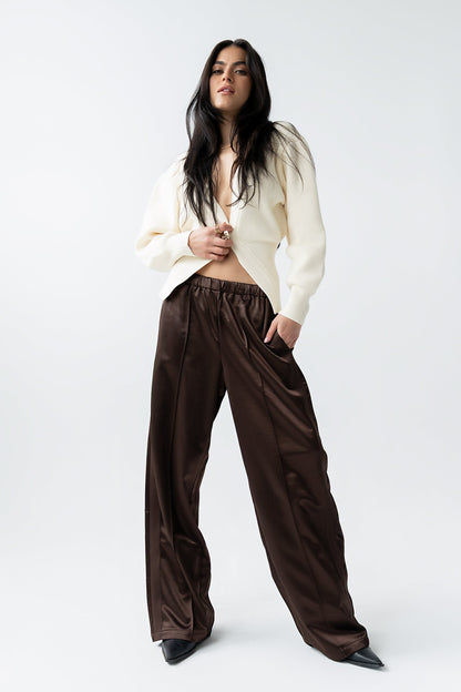 Gemma Satin Wide Leg Pants in Brown - FINAL SALE
