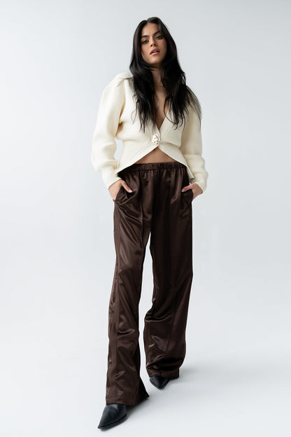 Gemma Satin Wide Leg Pants in Brown - FINAL SALE