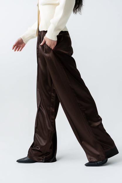 Gemma Satin Wide Leg Pants in Brown - FINAL SALE