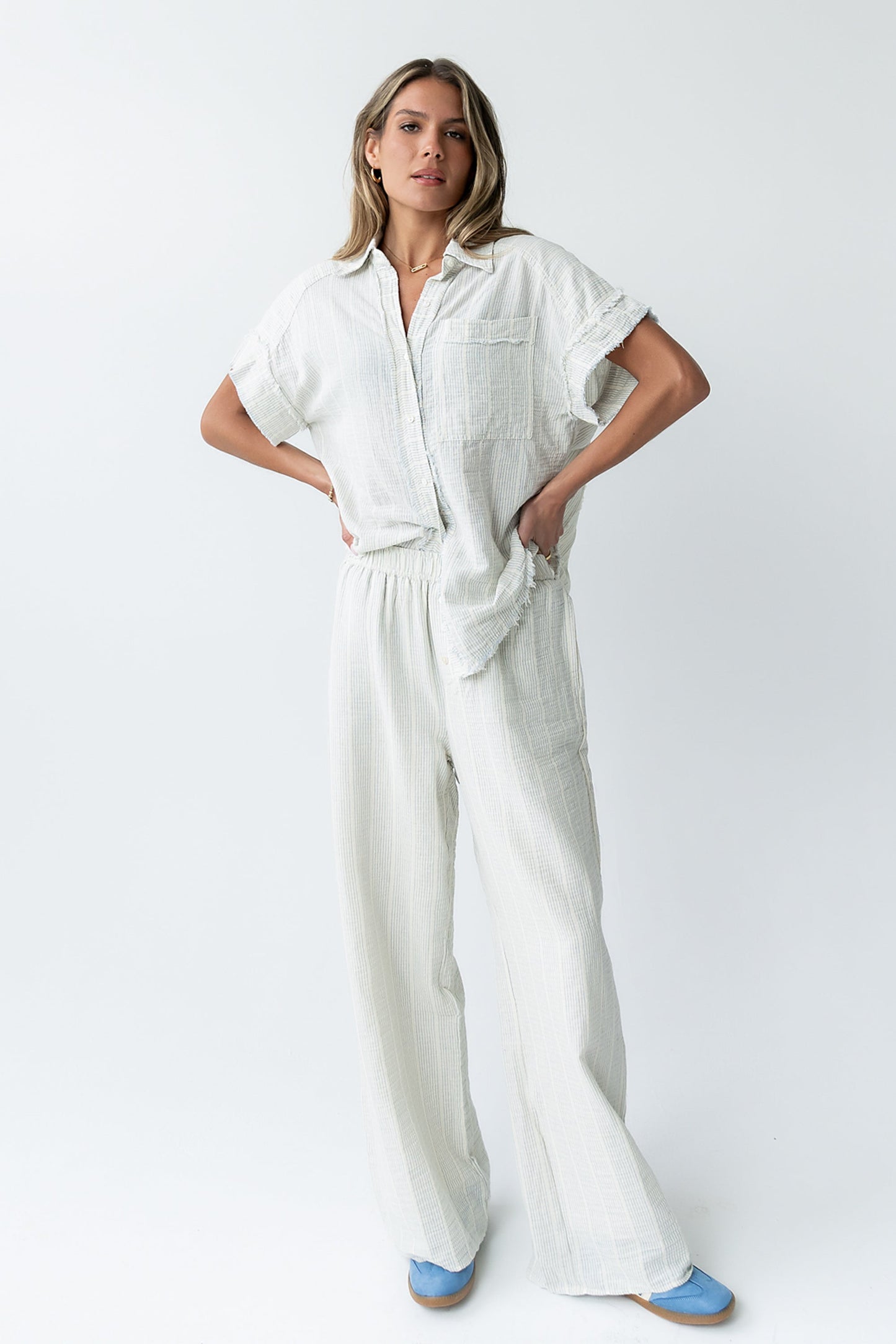 Belen Striped Wide Leg Pants in Denim Blue