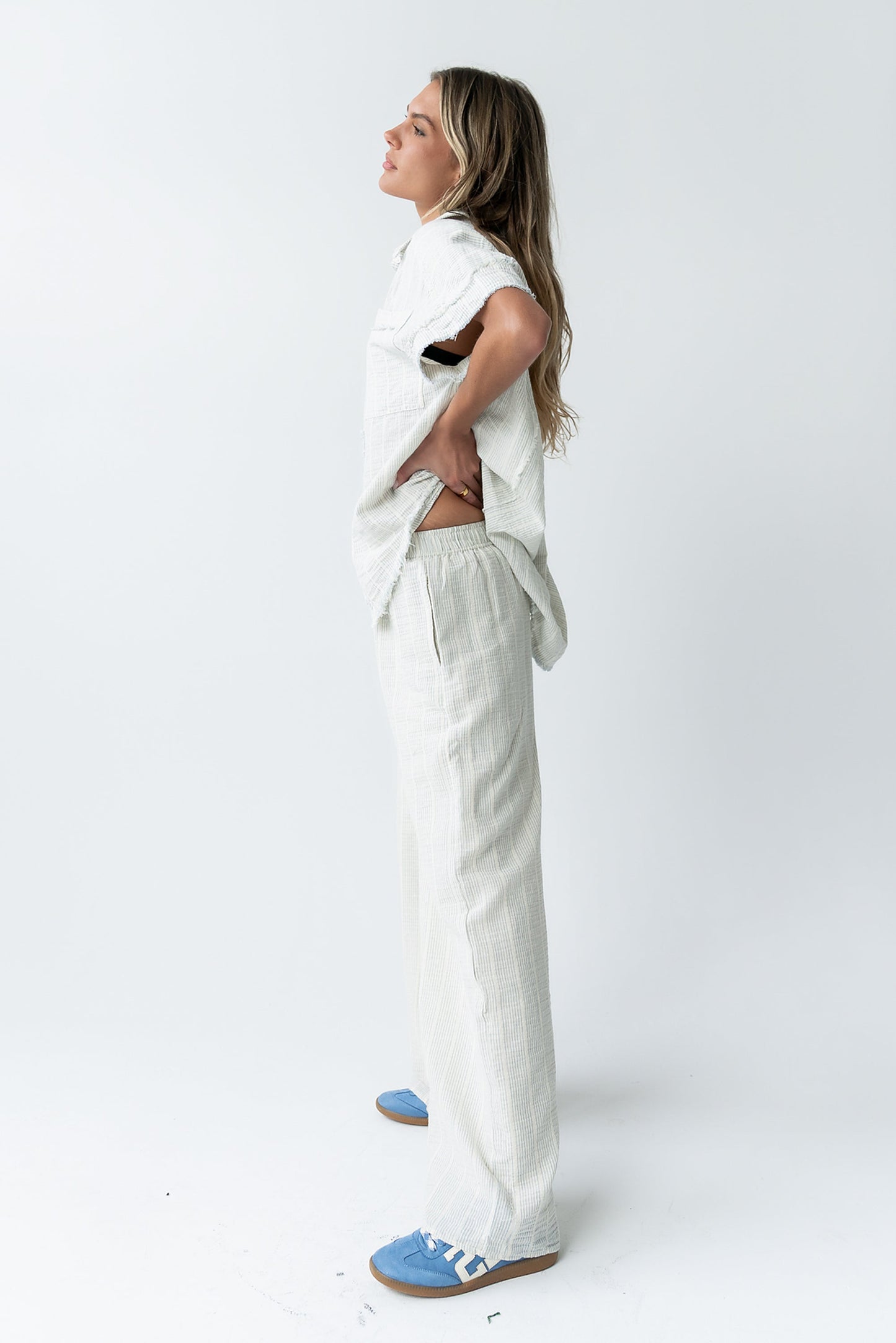 Belen Striped Wide Leg Pants in Denim Blue