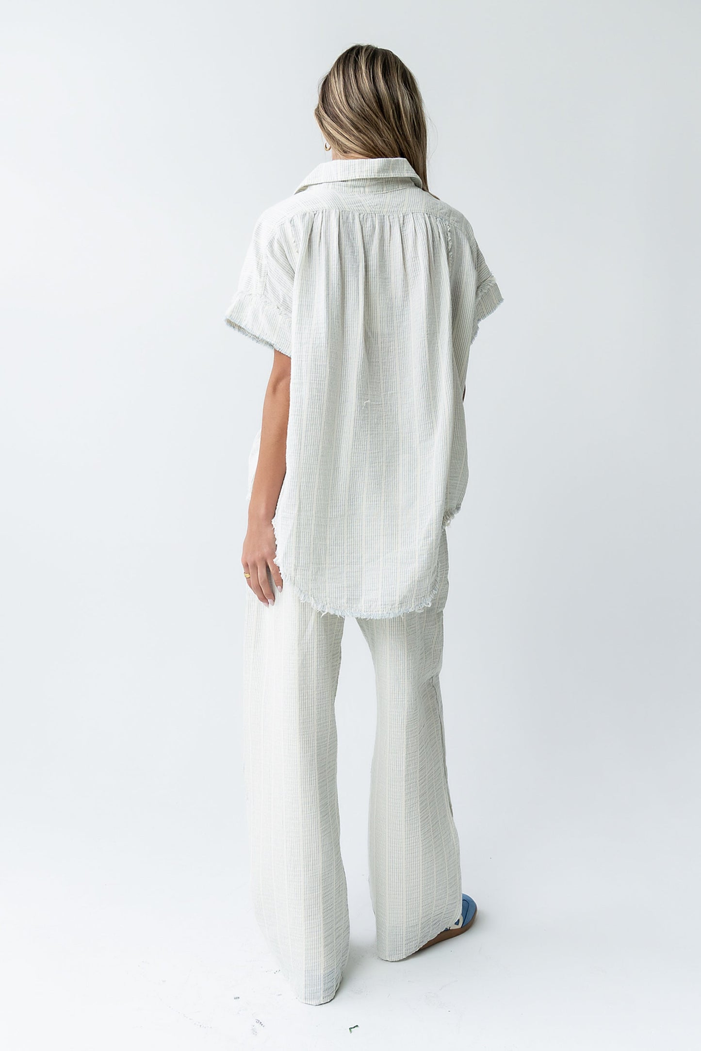 Belen Striped Wide Leg Pants in Denim Blue