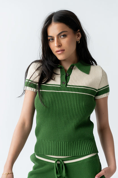 Brea Collared Sweater in Green - FINAL SALE